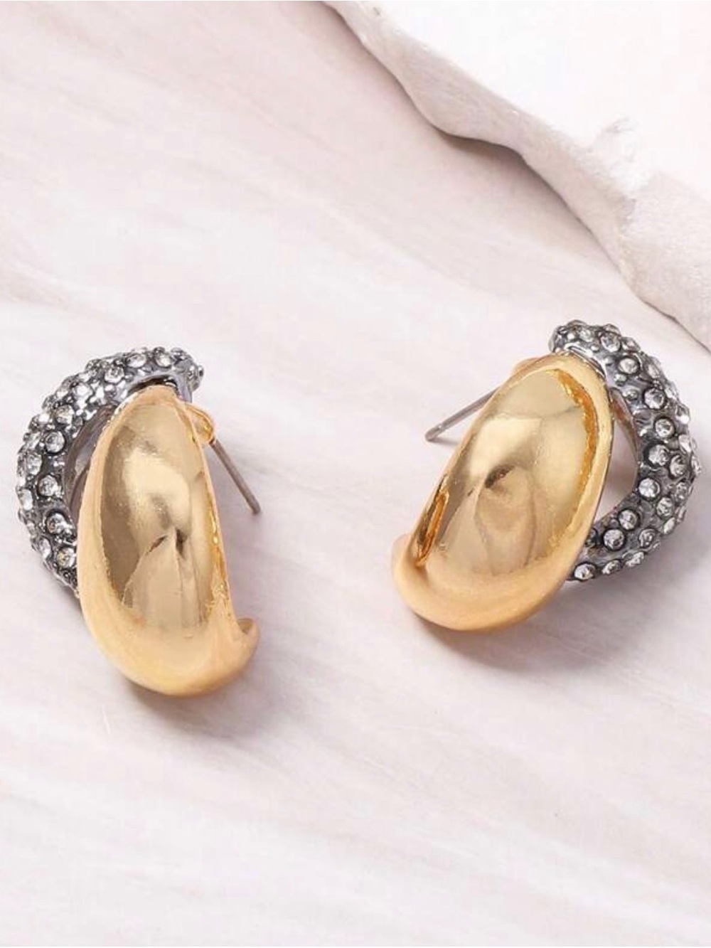 Two-Tone Gold & Crystal Statement Earrings